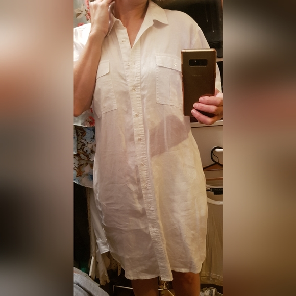 Trenery 100% linen white shirt dress 12 - Picture 4 of 9